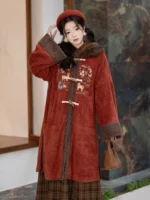 Winter Hanfu for Women Red Embroidered Coat with Hood - Image 2