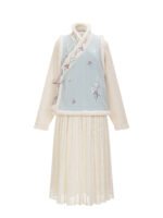 Soft Winter Outfit Embroidered Fleece Vest & Lace Skirt Set - Image 4