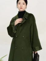 Wool Blend Chinese Style Coat Set with High-Neck Knit Top and Song Pants - Image 2