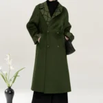 Wool Blend Chinese Style Coat Set with High-Neck Knit Top and Song Pants