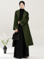 Wool Blend Chinese Style Coat Set with High-Neck Knit Top and Song Pants - Image 4