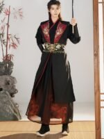 Men’s Wuxia Hanfu Set with Embroidered Vest – Red & Black - Image 3
