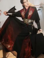 Men’s Wuxia Hanfu Set with Embroidered Vest – Red & Black - Image 2