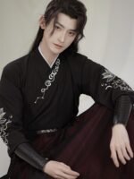 Men’s Wuxia Hanfu Robe with Embroidery for Performance