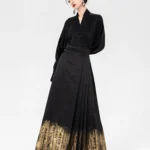 Embroidered Gold Hanfu Skirt Gradient Black Mamian Skirt