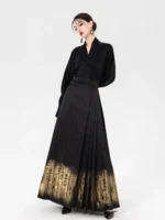 Embroidered Gold Hanfu Skirt Gradient Black Mamian Skirt