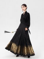 Embroidered Gold Hanfu Skirt Gradient Black Mamian Skirt - Image 2