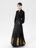 Embroidered Gold Hanfu Skirt Gradient Black Mamian Skirt - Image 3