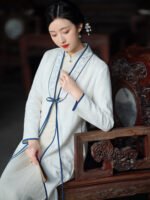 Zen Hanfu Cardigan Embroidered Open-Front Cotton Robe - Image 2