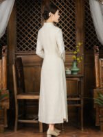 Zen Hanfu Dress Lightweight Wool-Blend Jacquard Long Dress - Image 4