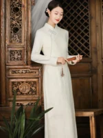 Zen Hanfu Dress Lightweight Wool-Blend Jacquard Long Dress