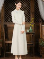 Zen Hanfu Dress Lightweight Wool-Blend Jacquard Long Dress - Image 3
