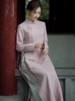 Zen Linen Dress Embroidered Long Dress - Image 2