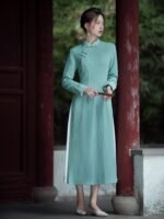 Zen Linen Dress Embroidered Long Dress - Image 4
