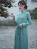 Zen Linen Dress Embroidered Long Dress - Image 3