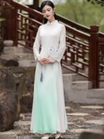 Gradient Chiffon Tea Dress Long Cheongsam Style - Image 4