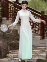Gradient Chiffon Tea Dress Long Cheongsam Style
