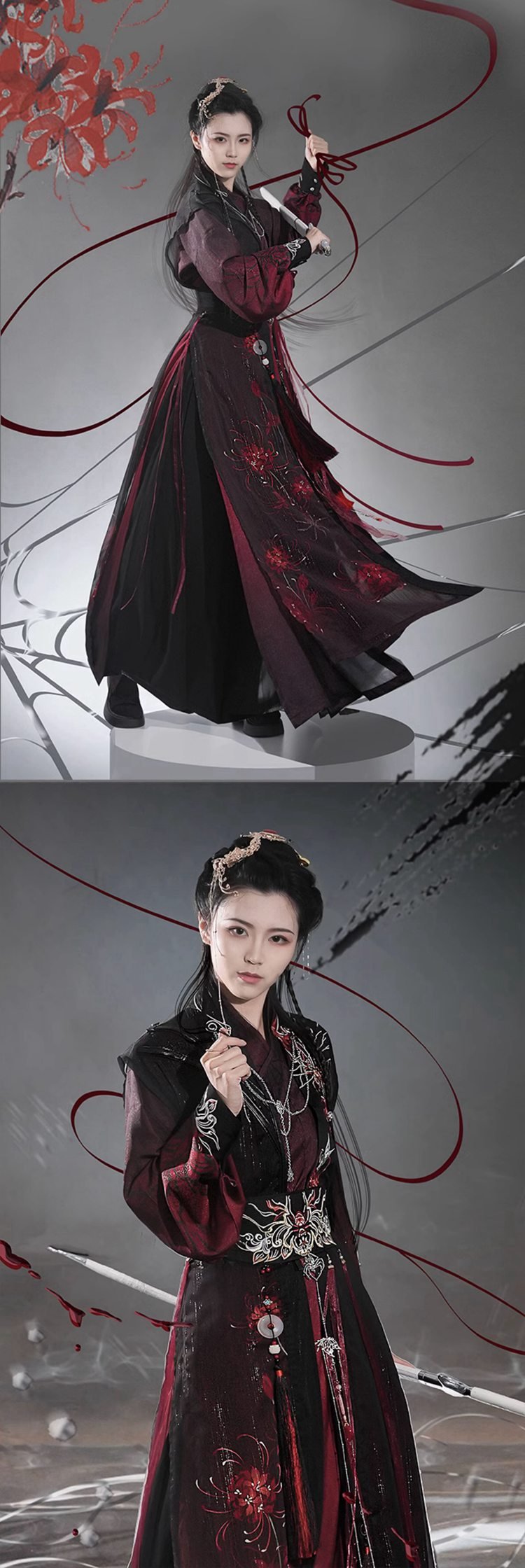 Black and Red Traditional Chinese Dress Male
