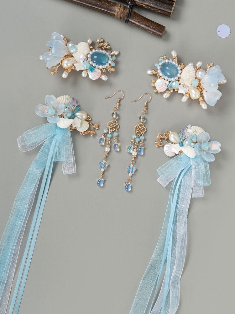 Blue Flower Hair Clip & Earring Set