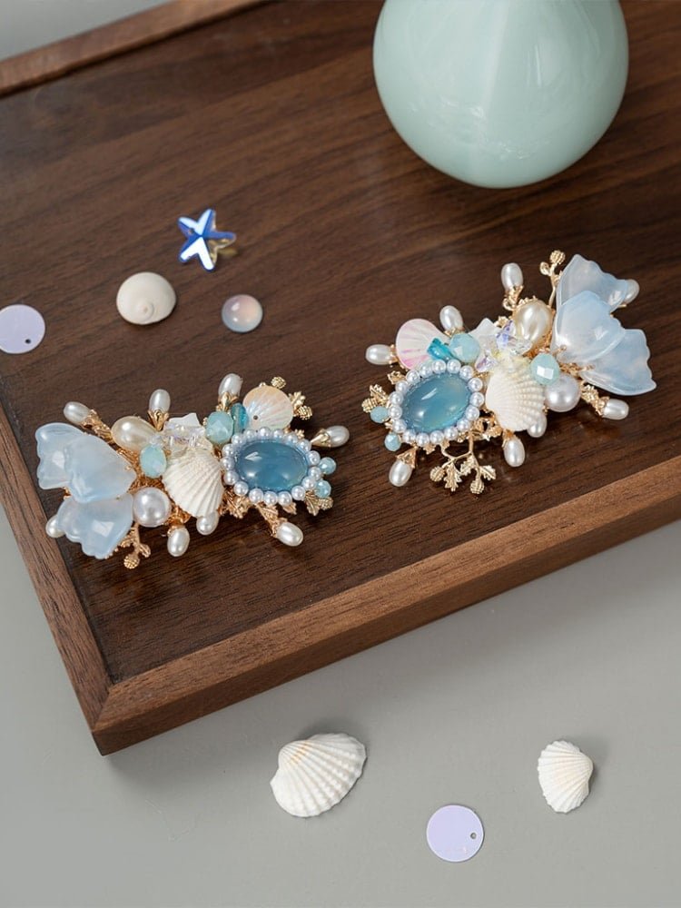 Blue Flower Hair Clip & Earring Set