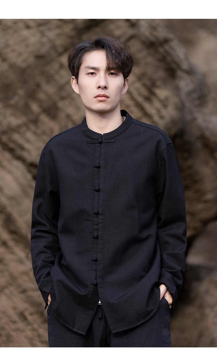 Chinese Linen Shirt Men Long Sleeve Tang Suit Shirt