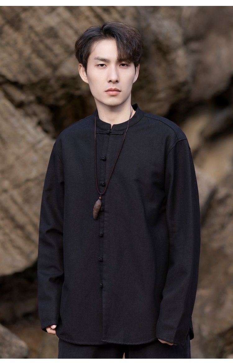 Chinese Linen Shirt Men Long Sleeve Tang Suit Shirt