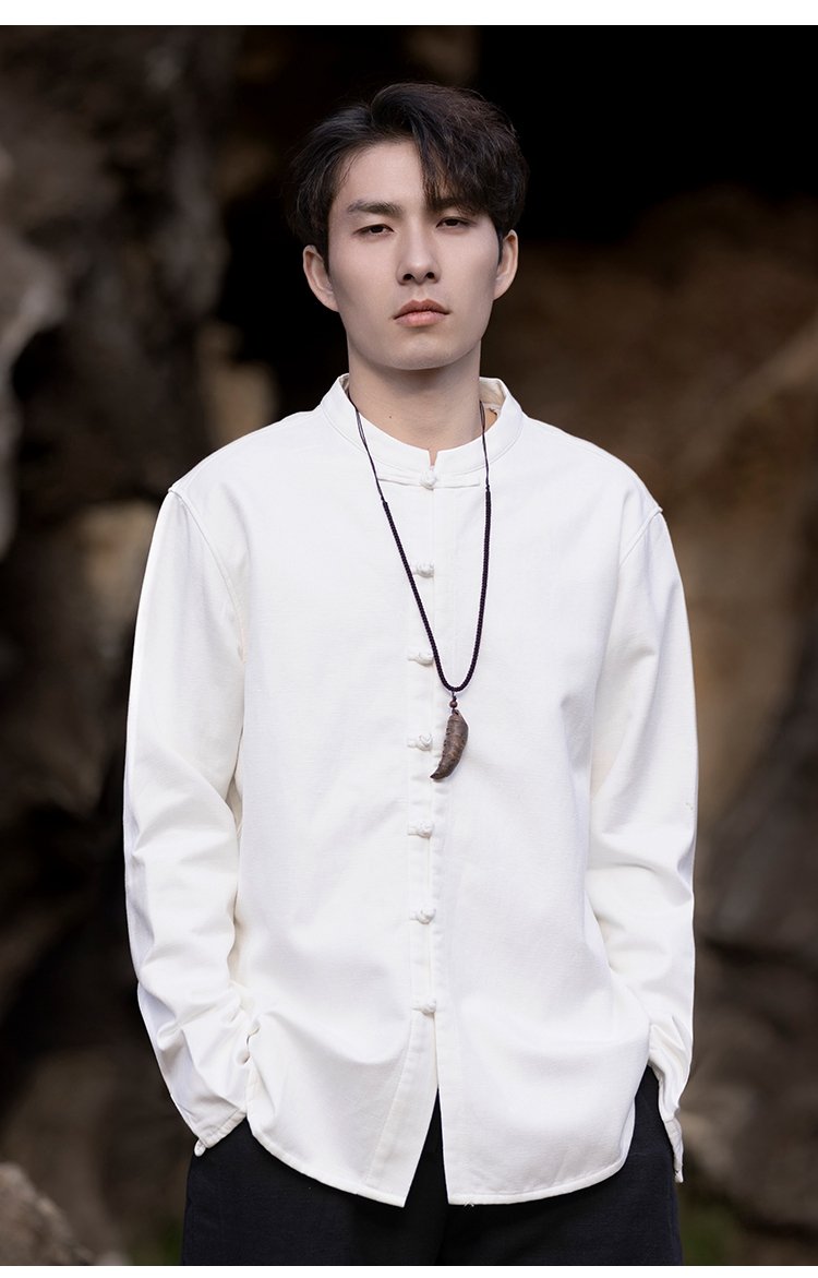 Chinese Linen Shirt Men Long Sleeve Tang Suit Shirt