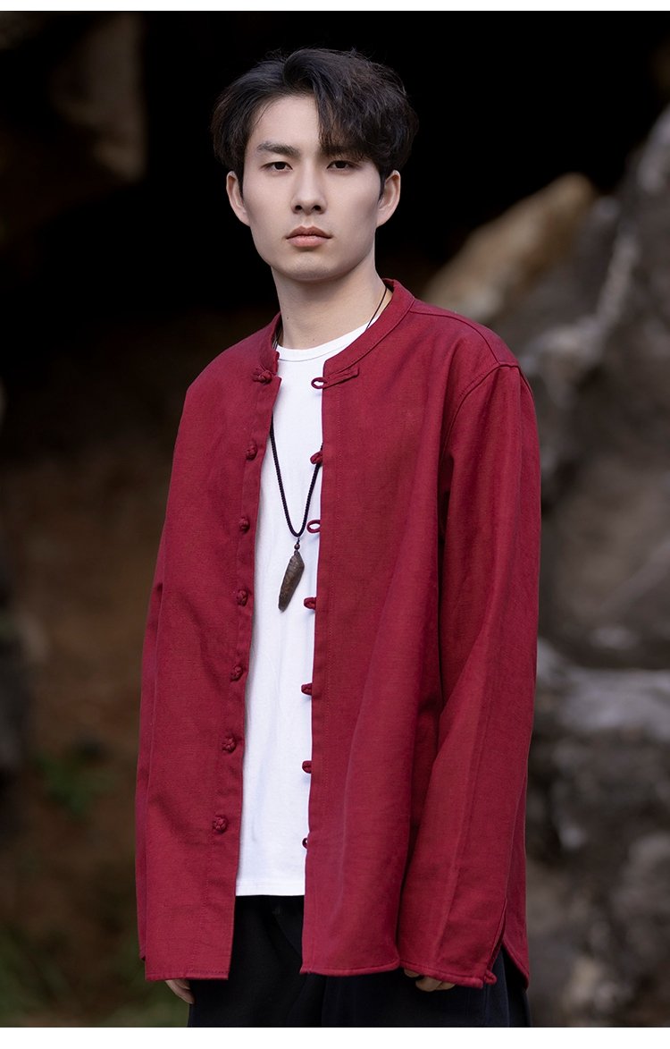 Chinese Linen Shirt Men Long Sleeve Tang Suit Shirt