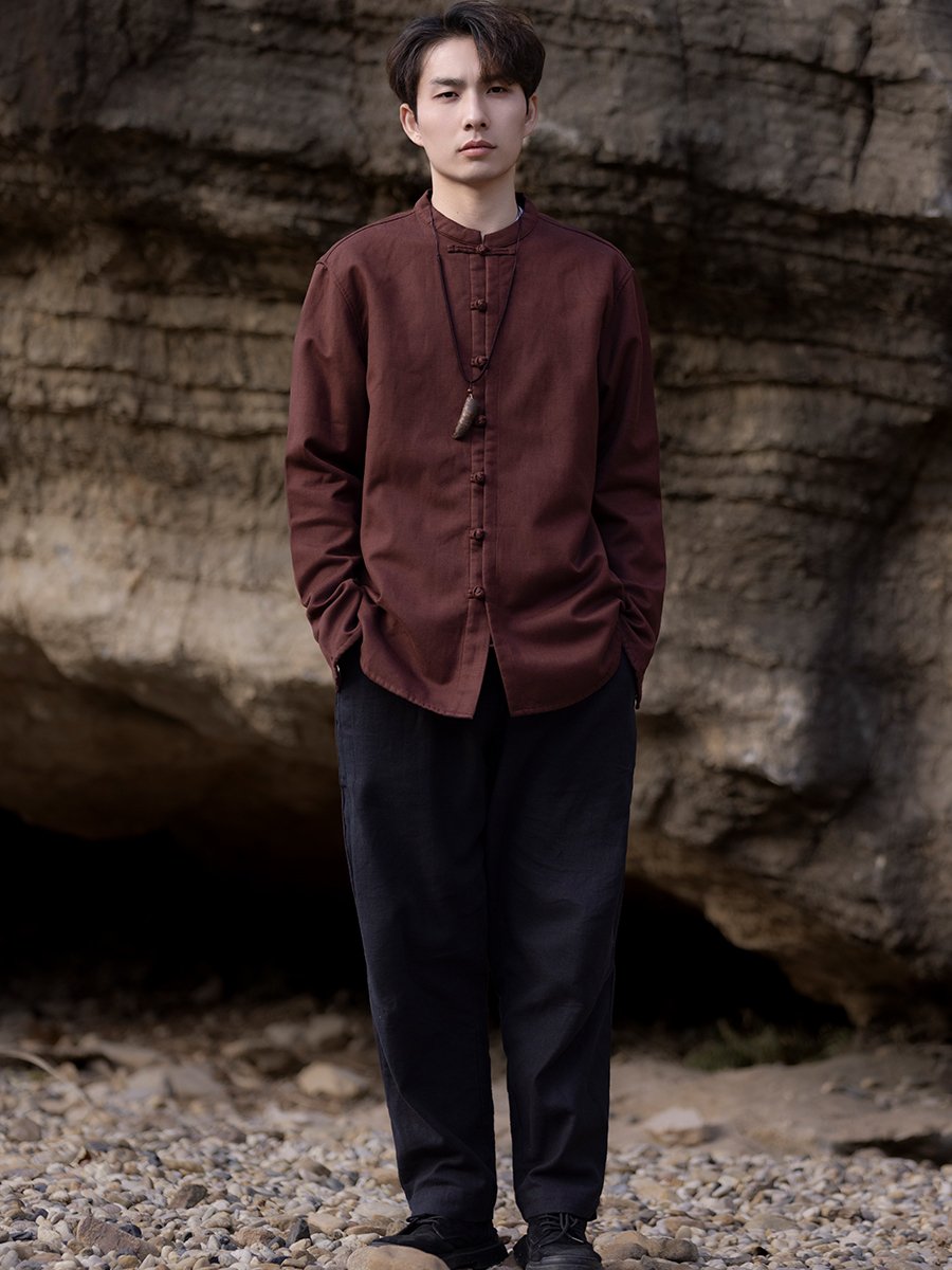 Chinese Linen Shirt Men Long Sleeve Tang Suit Shirt