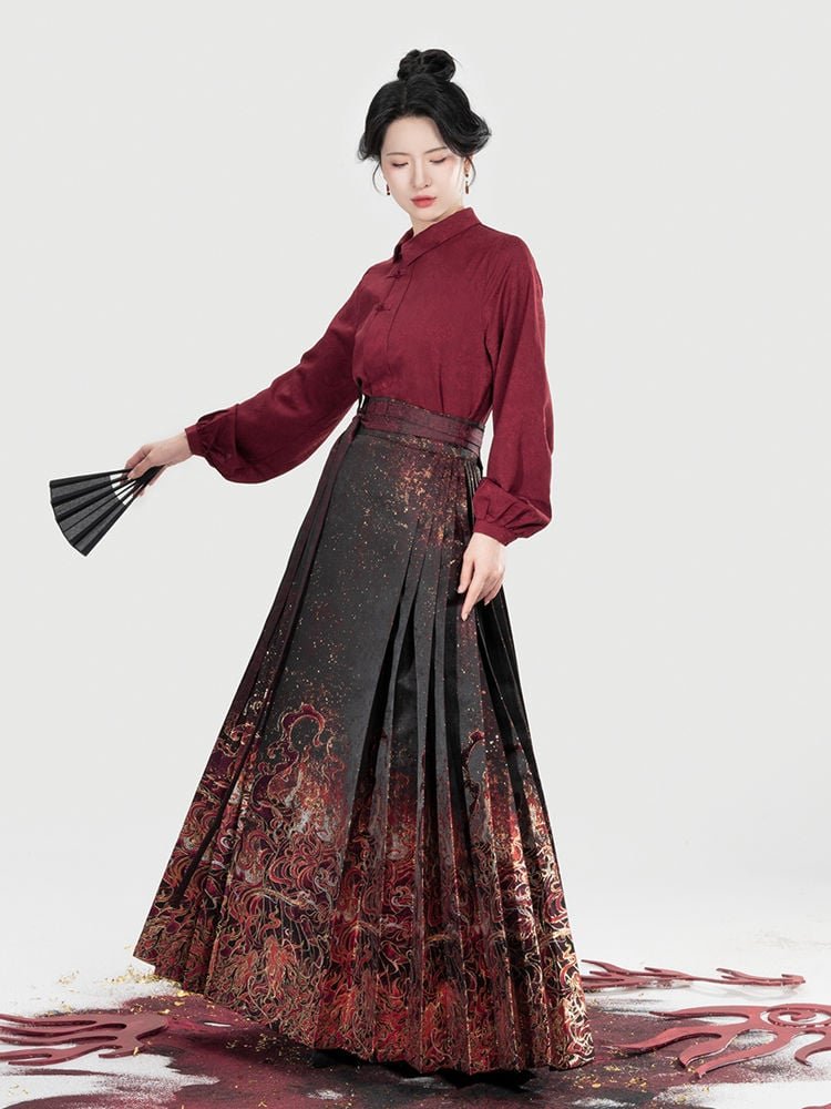 Chinese Modern Hanfu Ma Mian Skirt Set