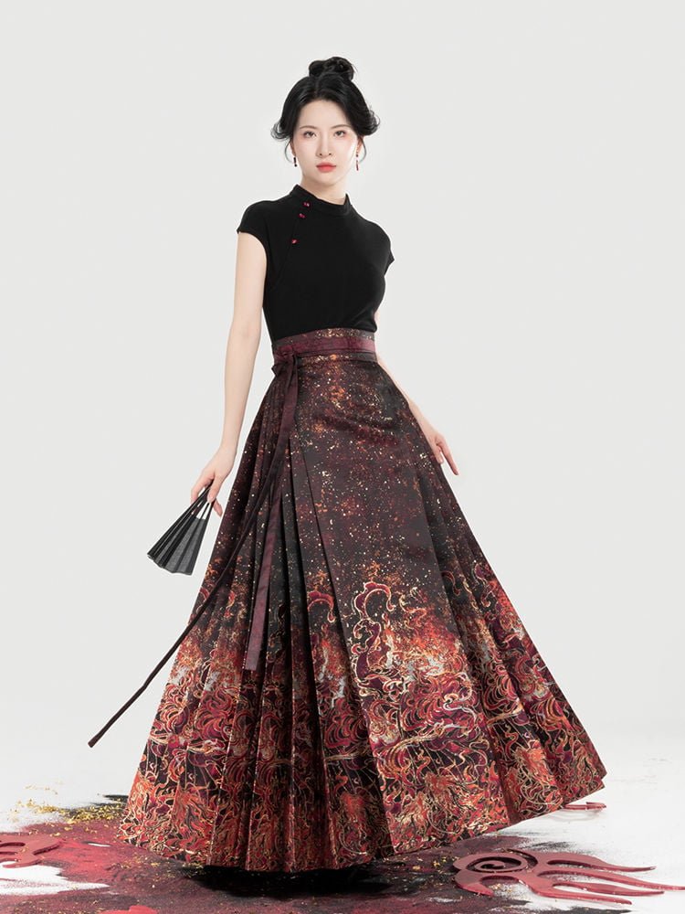 Chinese Modern Hanfu Ma Mian Skirt Set