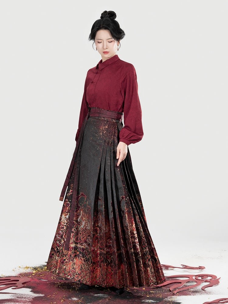 Chinese Modern Hanfu Ma Mian Skirt Set