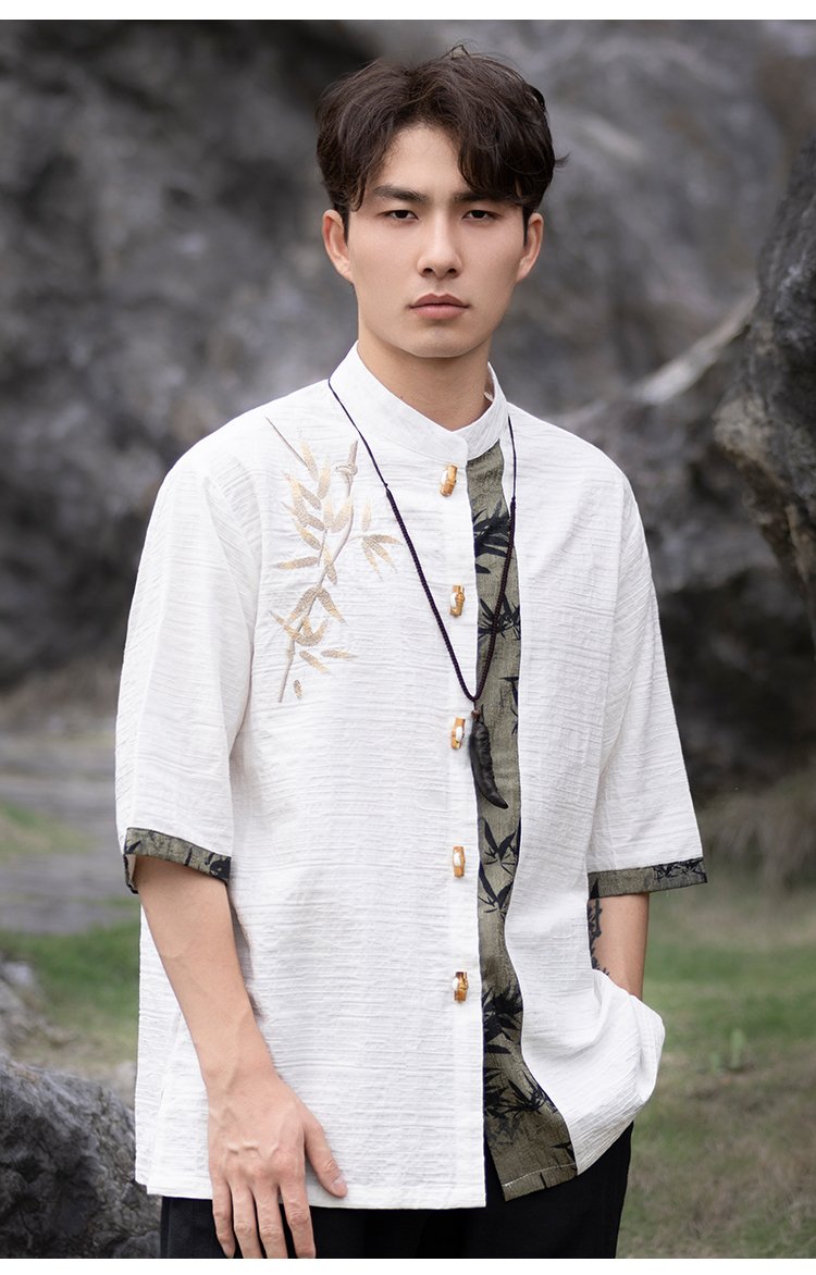 Chinese Style Shirt Men Embroidery Tang Suit Top