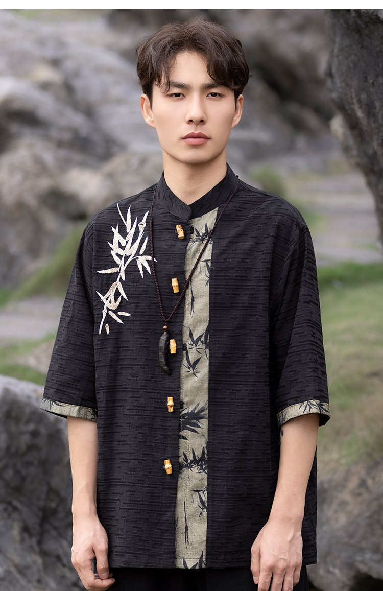 Chinese Style Shirt Men Embroidery Tang Suit Top