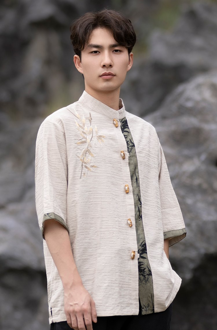 Chinese Style Shirt Men Embroidery Tang Suit Top