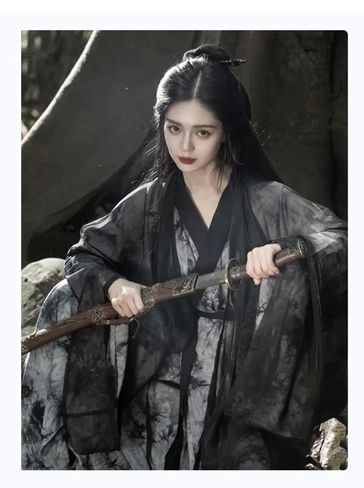 Female Chinese Traditional Dress Ancient Black Hanfu