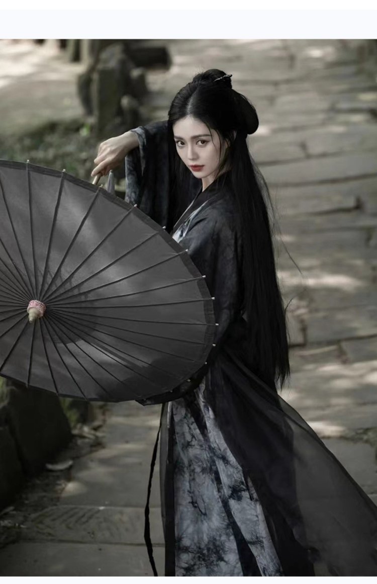 Female Chinese Traditional Dress Ancient Black Hanfu
