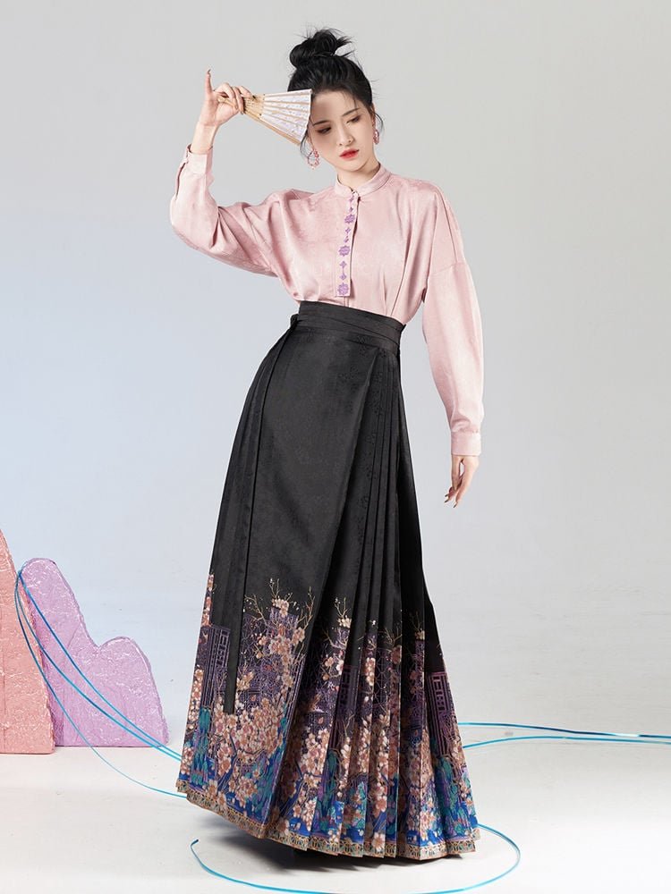 Hanfu Top and Ming Style Ma Mian Skirt Set