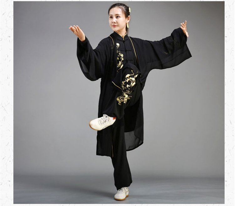 Long Style Tai Chi Costume Embroidered Performance Clothing