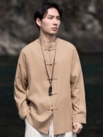 Men Linen Shirt Chinese Style Tang Suit Top - Image 4