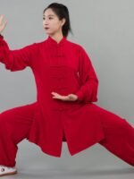 Tai Chi Training Suit Red Linen Martial Arts Uniform - Image 3