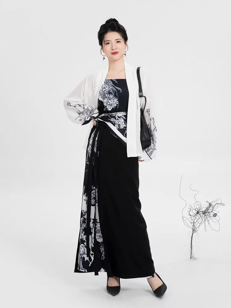 Women Black And White Dress Fashion Hanfu