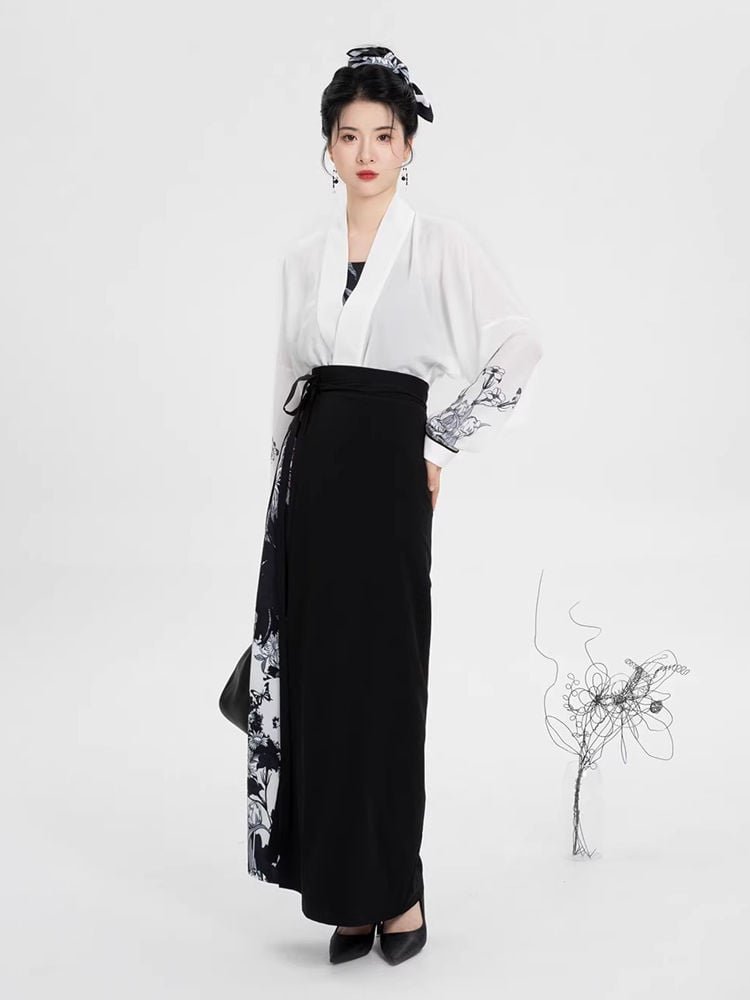 Women Black And White Dress Fashion Hanfu