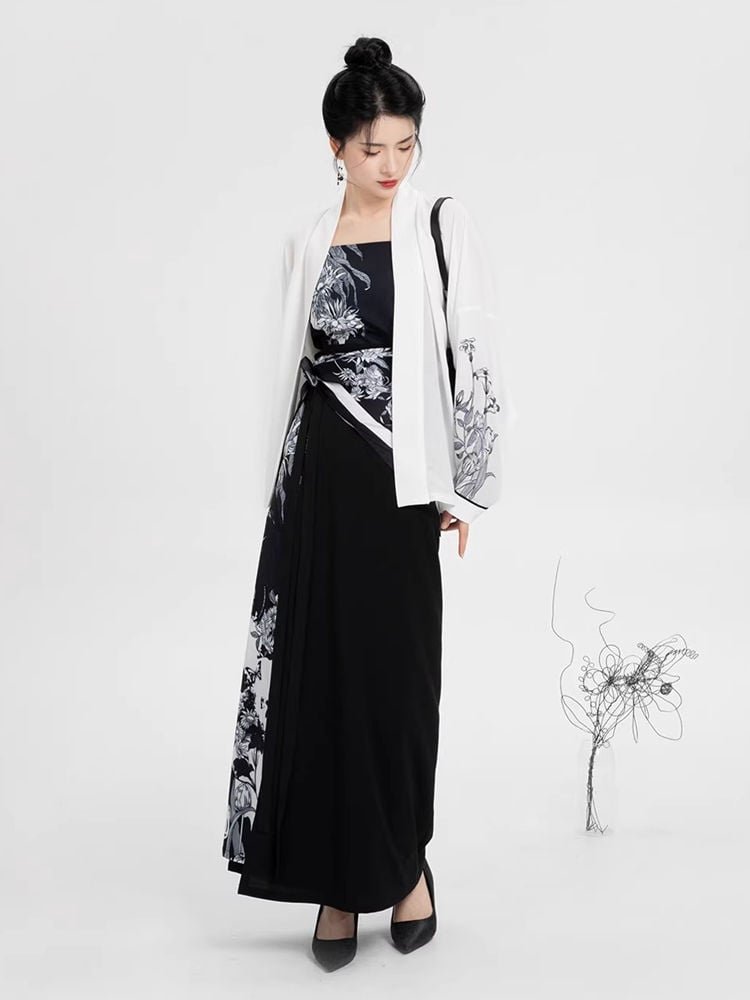 Women Black And White Dress Fashion Hanfu
