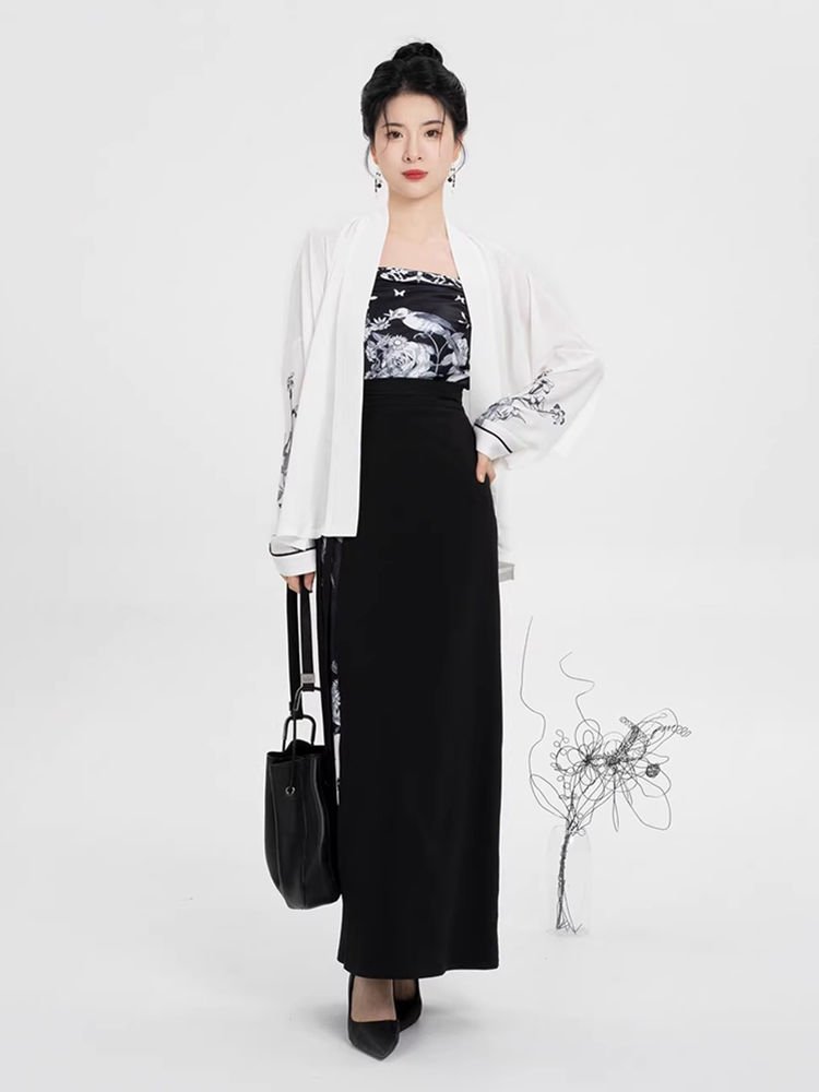 Women Black And White Dress Fashion Hanfu