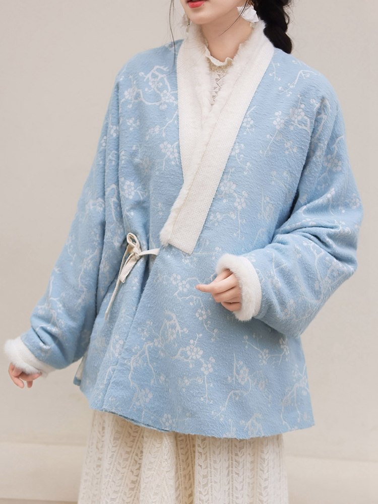 Close-up of blue winter Hanfu outfit for women