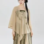 Chinese Fashion Clothes Chiffon Shawl Strap Top & Pleated Skirt Set