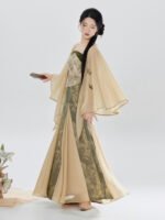 Chinese Fashion Clothes Chiffon Shawl Strap Top & Pleated Skirt Set - Image 5