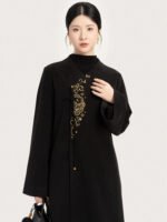 Chinese Style Wool Coat for Women – Red & Black Statement Winter Outerwear - Image 2