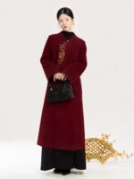 Chinese Style Wool Coat for Women – Red & Black Statement Winter Outerwear - Image 4